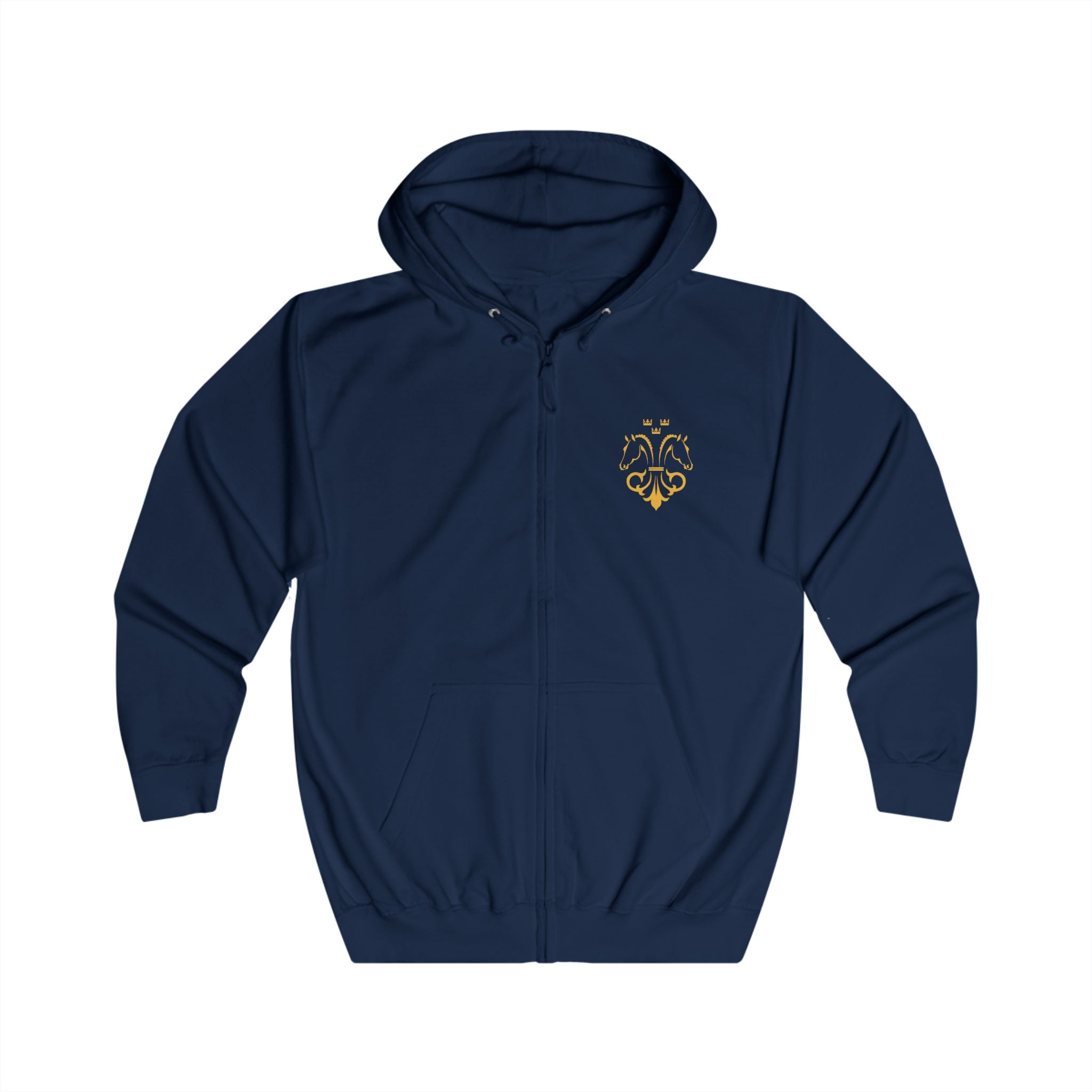 Royal Horses Zip Hoodie — Gold Crest Equestrian Full-Zip Hooded Jacket